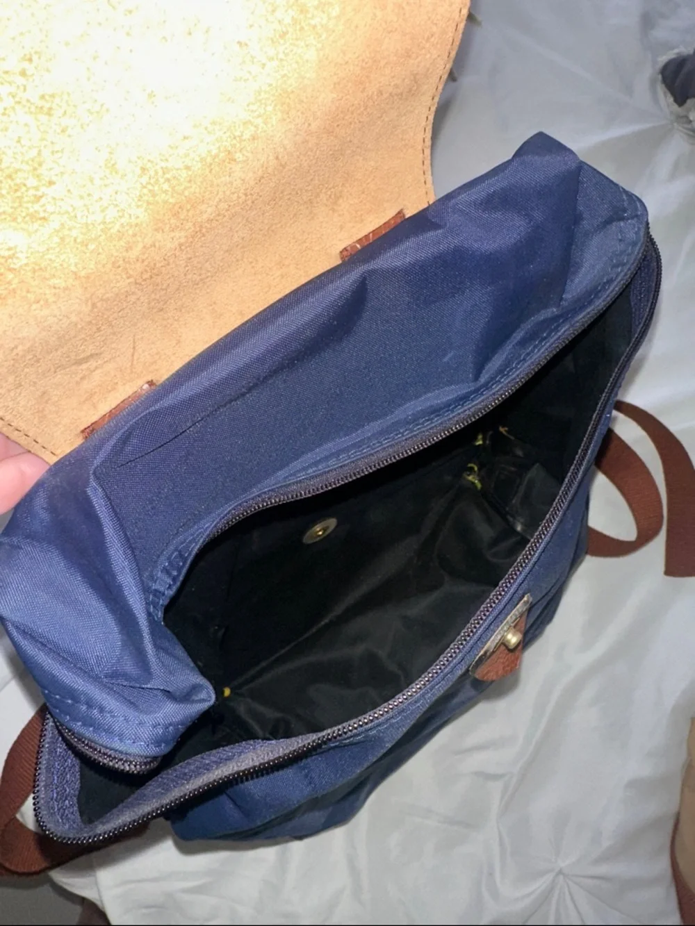 Longchamp Navy and Brown Le Pliage Backpack